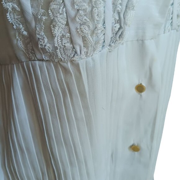 Vintage Handmade Dress sz 14 Lace Ruffle Pale Blue Pleated Midi Wedding 1970's - Picture 6 of 9